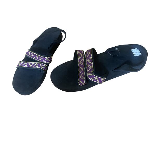 NEW WOMEN'S PURPLE/YELLOW/BLACK AZTX DESIGN SANDALS SIZE 7.5 - Picture 2 of 5
